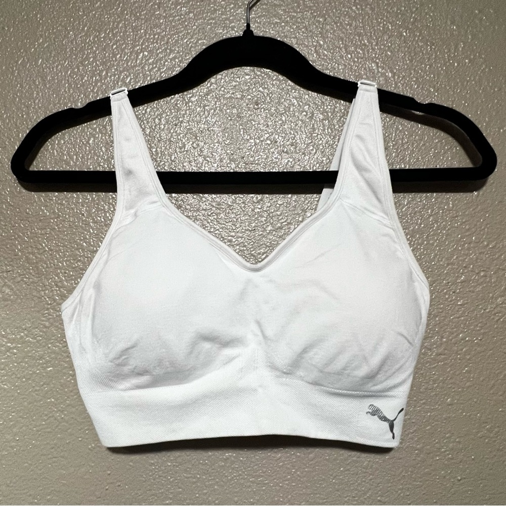 NEW Puma Women's White Sports Bra Yoga Gym Running Activewear Workout Fitness
